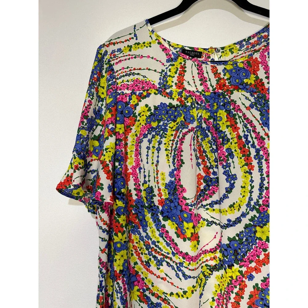 Talbots Floral Swirl Flutter Sleeves Blouse Plus Size EUC - Picture 4 of 13